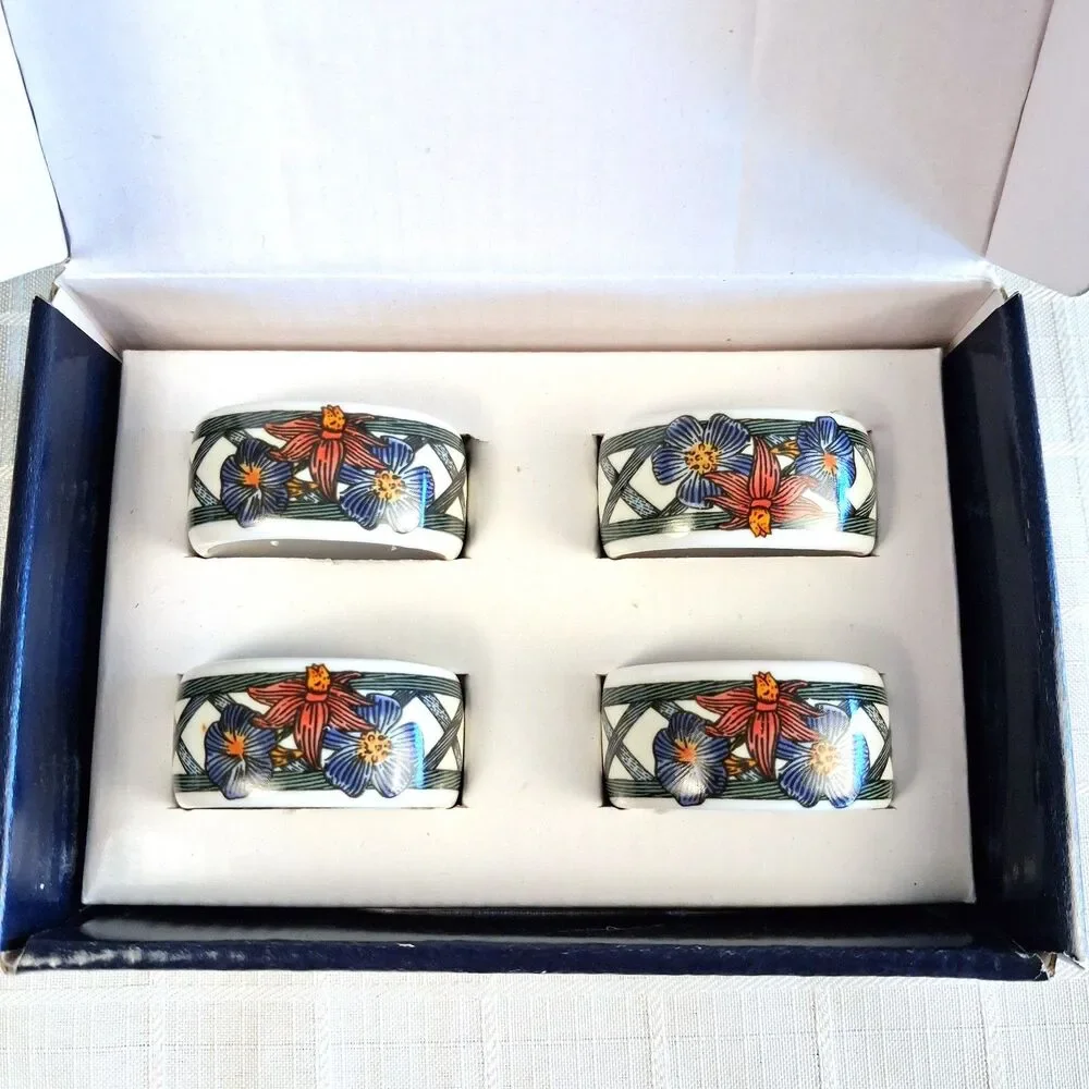 Dansk Nordic Garden Napkin Rings, Set of 4 in Original Box